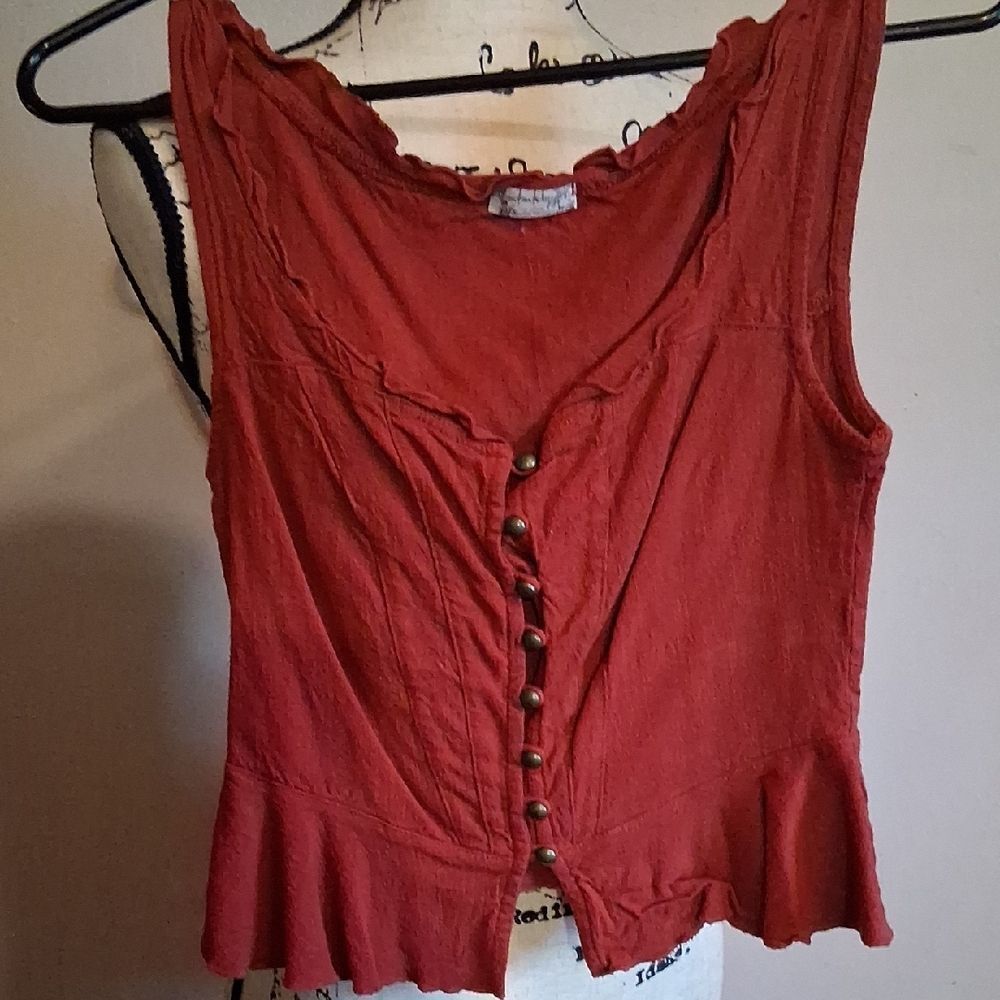 Free People Women's Sleeveless Rust Color Button-Down Corset Top X-small